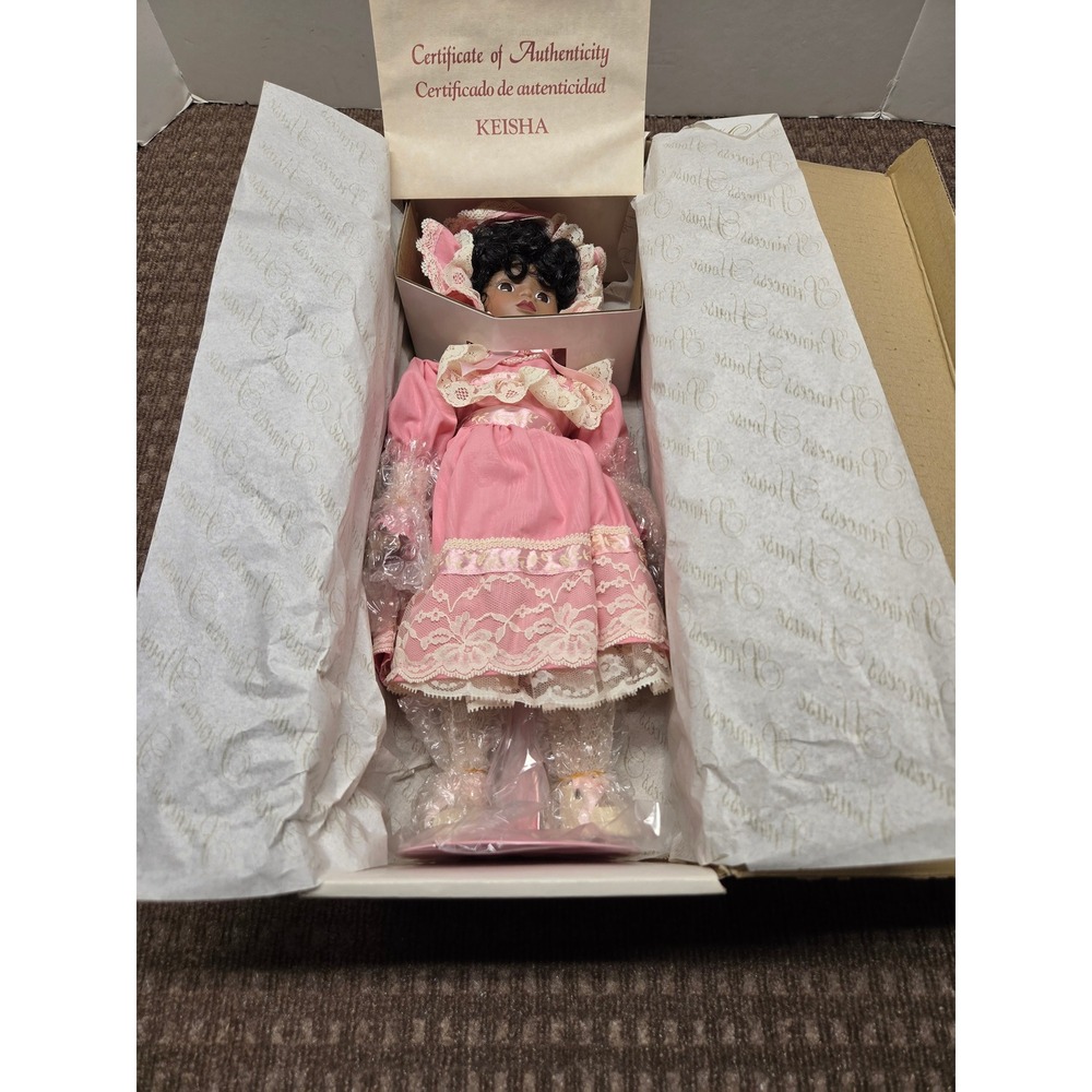 Princess House Keisha Porcelain Collector Doll 1990 Vintage 15" Pink Lace Dress